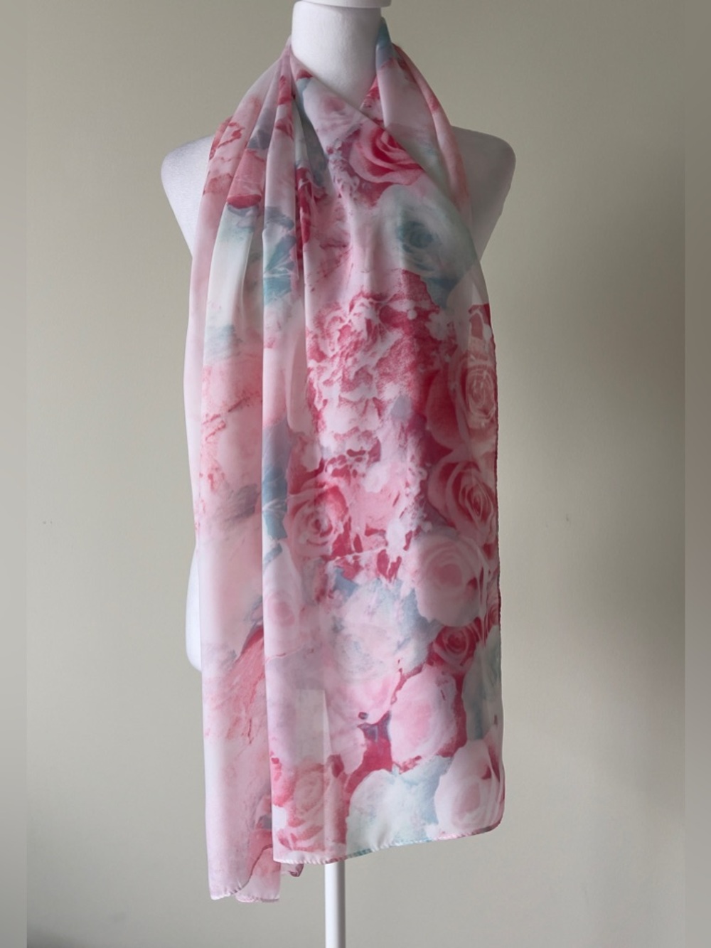 Floral Pink Sheer Scarf - Lightweight Women's Wrap EUC